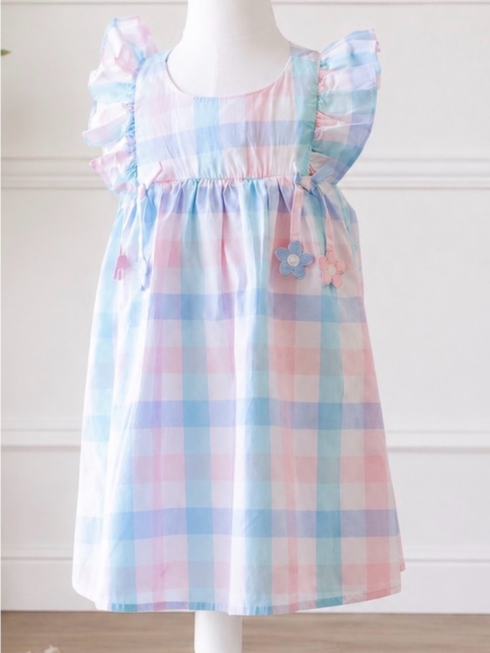 Cynthia Rowley Girls Pastel Plaid Ruffle Dress Size 5-6 / US 6